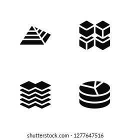 Vector Illustration Of 4 Icons. Editable Pack Pyramid chart, Layer, Cubes, undefined.
