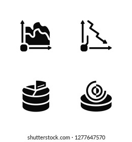 Vector Illustration Of 4 Icons. Editable Pack Analytics, Pie chart, Loss, undefined.
