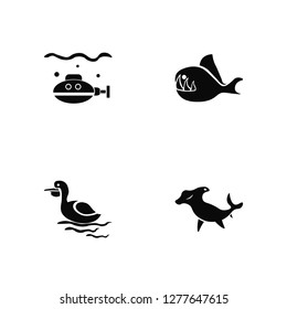 Vector Illustration Of 4 Icons. Editable Pack Submarine, Pelican, Fish, undefined.