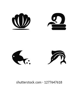 Vector Illustration Of 4 Icons. Editable Pack Seashell, Fish, Cobra, undefined.
