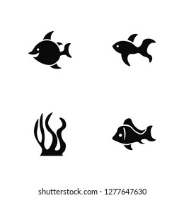 Vector Illustration Of 4 Icons. Editable Pack Fish, Seaweed, undefined.