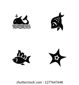 Vector Illustration Of 4 Icons. Editable Pack Whale, Fish, undefined.