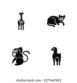Vector Illustration Of 4 Icons. Editable Pack Giraffe, Monkey, Cat, undefined.