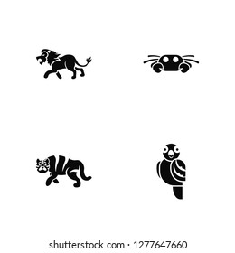 Vector Illustration Of 4 Icons. Editable Pack Lion, Tiger, Crab, undefined.