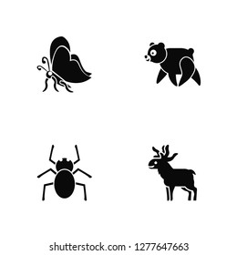 Vector Illustration Of 4 Icons. Editable Pack Butterfly, Spider, Panda, undefined.