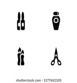 Vector Illustration Of 4 Icons. Editable Pack Vial, Candle Light, Shampoo Bottle, undefined.