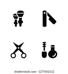 Vector Illustration Of 4 Icons. Editable Pack Makeup Brush, Manicure Scissors, Straight Razor, undefined.