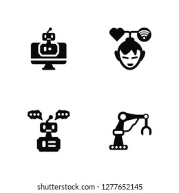 Vector Illustration Of 4 Icons. Editable Pack Bot, Robot, Android, undefined.