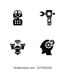 Vector Illustration Of 4 Icons. Editable Pack Robot, Drone, undefined.