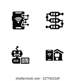 Vector Illustration Of 4 Icons. Editable Pack Algorithm, Code, undefined.