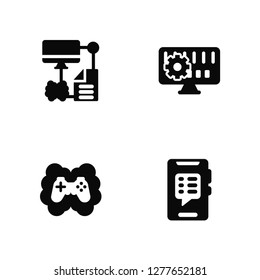 Vector Illustration Of 4 Icons. Editable Pack File transfer, Gaming, Binary code, undefined.