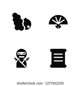 Vector Illustration Of 4 Icons. Editable Pack Smoke bomb, Ninja, Fan, undefined.