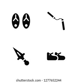 Vector Illustration Of 4 Icons. Editable Pack Sandals, Kunai, Nunchaku, undefined.