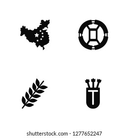 Vector Illustration Of 4 Icons. Editable Pack China, Spike, Mizu gumo, undefined.