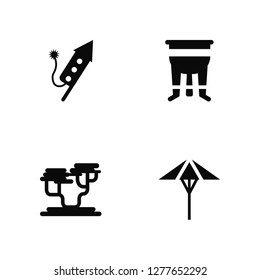 Vector Illustration Of 4 Icons. Editable Pack Fireworks, Penjing, Pot, undefined.