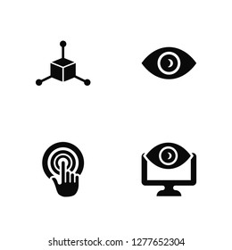 Vector Illustration Of 4 Icons. Editable Pack Cube, Touch screen, Vision, undefined.