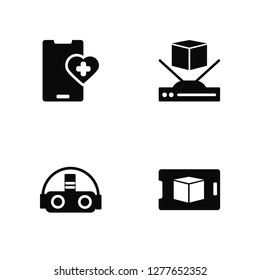 Vector Illustration Of 4 Icons. Editable Pack Healthcare, Virtual reality, Hologram, undefined.