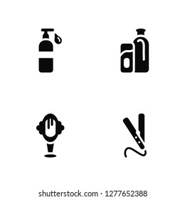 Vector Illustration Of 4 Icons. Editable Pack Liquid Soap, Hand Mirror, Shampoo Bottle, undefined.
