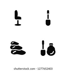Vector Illustration Of 4 Icons. Editable Pack Beauty Salon Chair, Three Stones, Liquid Makeup, undefined.