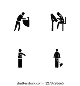 Vector Illustration Of 4 Icons. Editable Pack Washing Hands, Fracture Arm, Engineer Working, undefined.