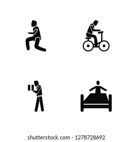 Vector Illustration Of 4 Icons. Editable Pack Man Running, Stick with Box, Riding Bicylce, undefined.