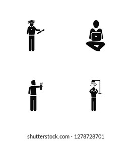 Vector Illustration Of 4 Icons. Editable Pack Stick Man Graduated, Spraying Deodorant, Typing, undefined.