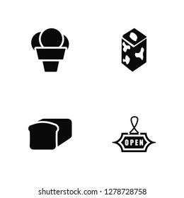 Vector Illustration Of 4 Icons. Editable Pack Ice Cream Balls Cup, Load of Bread, Milk Brick, undefined.