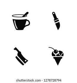 Vector Illustration Of 4 Icons. Editable Pack Breakfast Cup, Big Knife, Butcher undefined.