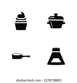 Vector Illustration Of 4 Icons. Editable Pack Cupcake with Cream, Frying Pan, Bistro Pot, undefined.