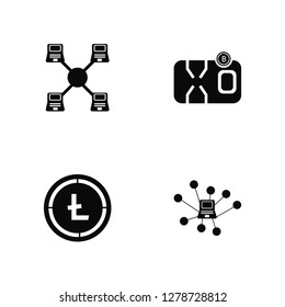 Vector Illustration Of 4 Icons. Editable Pack Blockchain, Litecoin, Bitcoin, undefined.