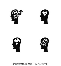 Vector Illustration Of 4 Icons. Editable Pack Thinking, Brainstorm, Feelings, undefined.