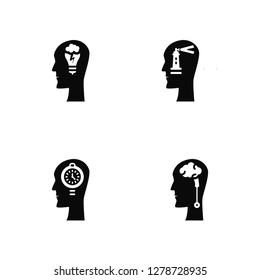 Vector Illustration Of 4 Icons. Editable Pack Brainstorm, Time management, Orientation, undefined.