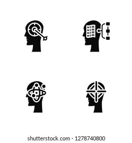 Vector Illustration Of 4 Icons. Editable Pack Target, Thinking, Planning, undefined.