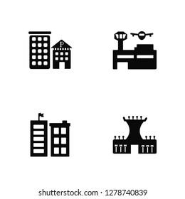 Vector Illustration Of 4 Icons. Editable Pack Police Station, Embassy, Airport, undefined.