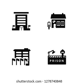 Vector Illustration Of 4 Icons. Editable Pack Embassy, UNO Building, Post Office, undefined.