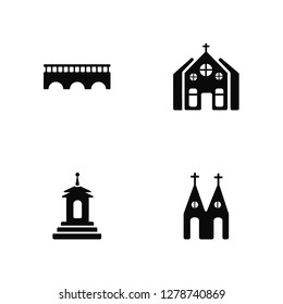 Vector Illustration Of 4 Icons. Editable Pack Charles bridge, Buddist Cemetery, Church, undefined.