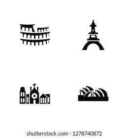 Vector Illustration Of 4 Icons. Editable Pack Colosseum, Notre dame, Eiffel tower, undefined.