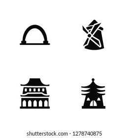 Vector Illustration Of 4 Icons. Editable Pack Gateway, Forbidden city, Windmill, undefined.