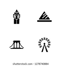 Vector Illustration Of 4 Icons. Editable Pack Big ben, Brooklyn bridge, Museum, undefined.