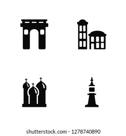 Vector Illustration Of 4 Icons. Editable Pack Arc de triomphe, Cathedral of saint basil, building, undefined.