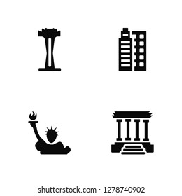 Vector Illustration Of 4 Icons. Editable Pack Space, Statue of liberty, building, undefined.