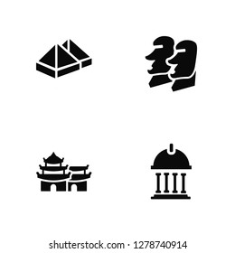 Vector Illustration Of 4 Icons. Editable Pack Pyramid, Pagoda, Rapa Nui, undefined.