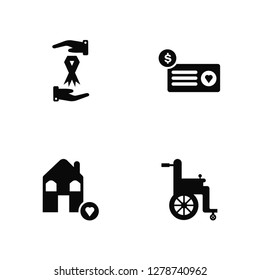 Vector Illustration Of 4 Icons. Editable Pack Ribbon, House, Donation, undefined.