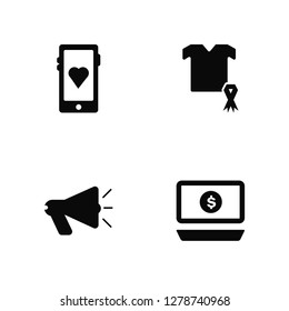 Vector Illustration Of 4 Icons. Editable Pack Donate, Loudspeaker, Ribbon, undefined.