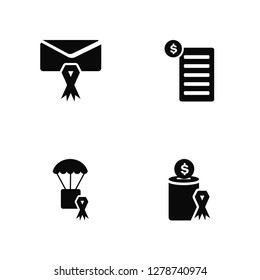 Vector Illustration Of 4 Icons. Editable Pack Mail, Package, Donation, undefined.