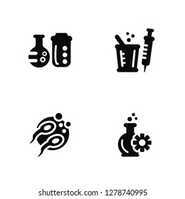 Vector Illustration Of 4 Icons. Editable Pack Chemistry, Reproduction, Syringe, undefined.
