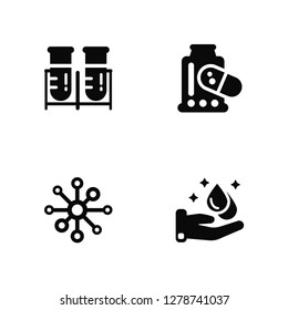Vector Illustration Of 4 Icons. Editable Pack Test tubes, Atom, Medicines, undefined.