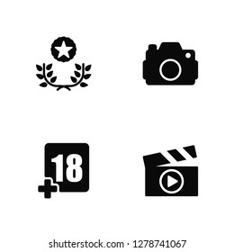 Vector Illustration Of 4 Icons. Editable Pack Award, Plus 18 Movie, DSLR Camera, undefined.