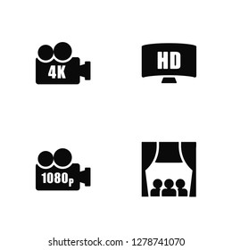 Vector Illustration Of 4 Icons. Editable Pack 4K FullHD, 1080p Full HD, undefined.