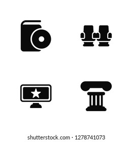 Vector Illustration Of 4 Icons. Editable Pack Player, Hollywood Star, Theatre Seats, undefined.